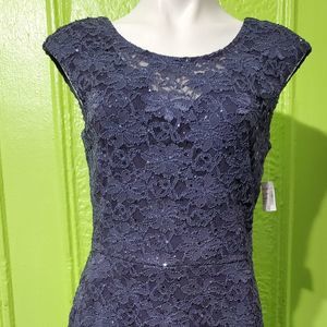 Connected Apparel CHARCOAL SEQUIN LACE DRESS